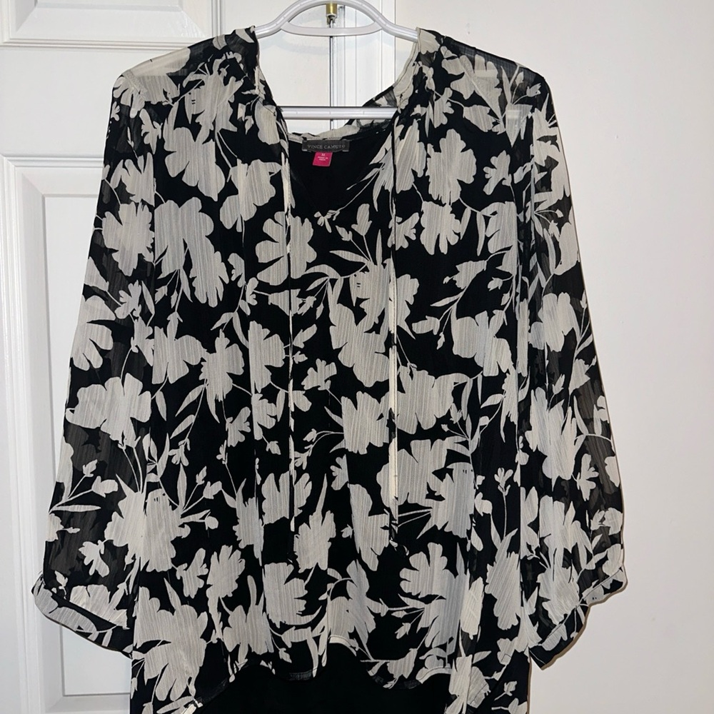 Vince Camuto Black and Cream Floral Blouse